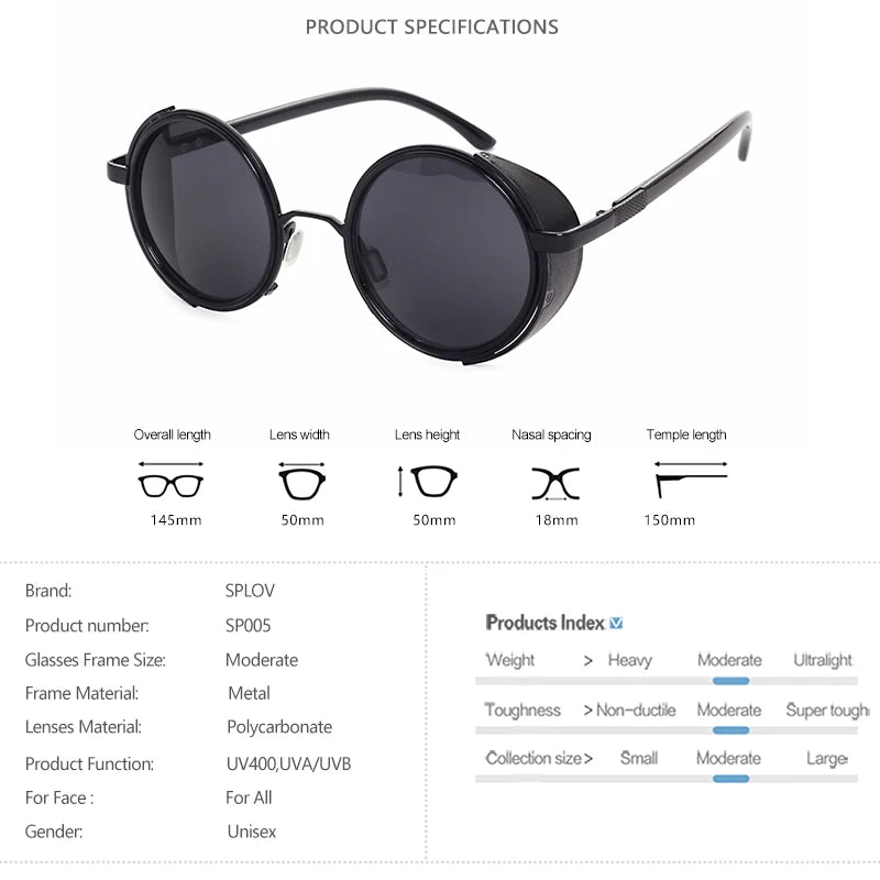 Retro Steampunk Round Sunglasses – Metal Shield Designer Eyewear for Men & Women | UV400 Mirror Lens Fashion Glasses