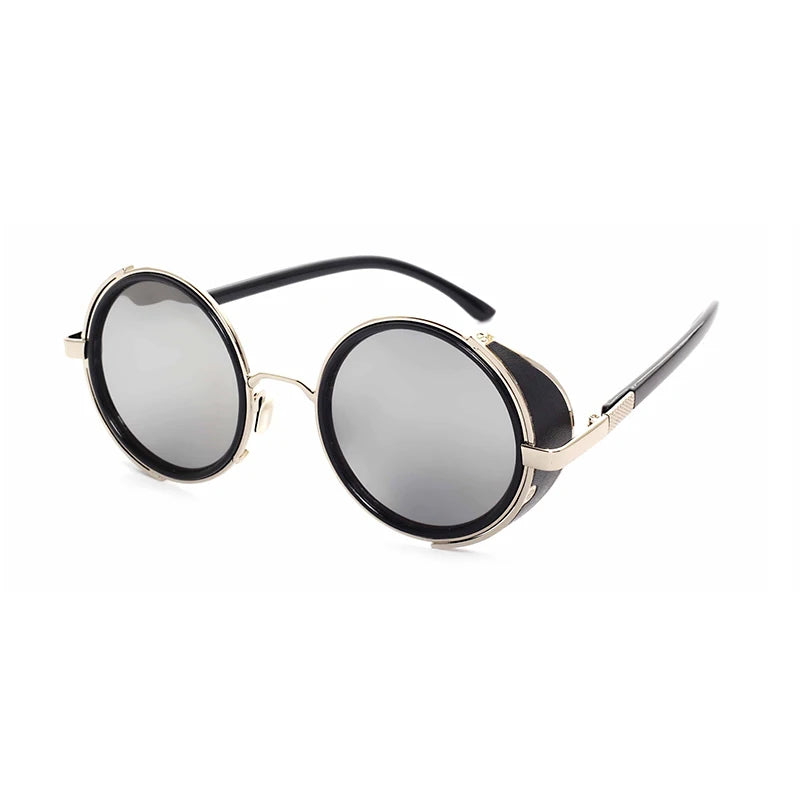 Retro Steampunk Round Sunglasses – Metal Shield Designer Eyewear for Men & Women | UV400 Mirror Lens Fashion Glasses