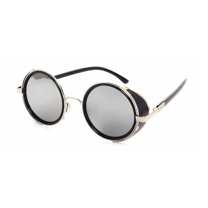 Retro Steampunk Round Sunglasses – Metal Shield Designer Eyewear for Men & Women | UV400 Mirror Lens Fashion Glasses