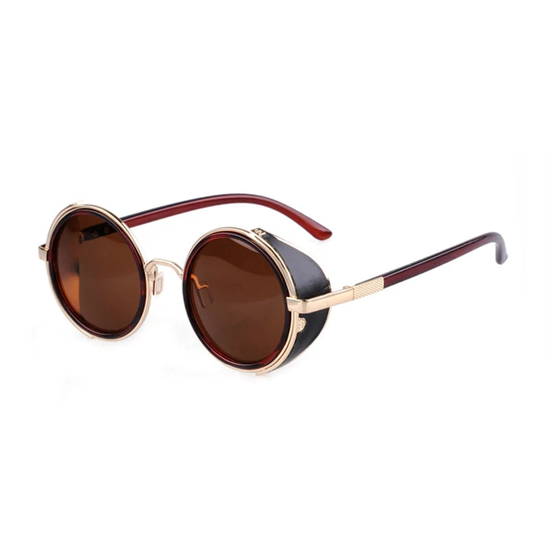 Retro Steampunk Round Sunglasses – Metal Shield Designer Eyewear for Men & Women | UV400 Mirror Lens Fashion Glasses