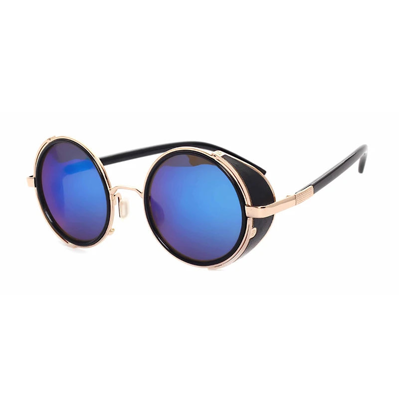 Retro Steampunk Round Sunglasses – Metal Shield Designer Eyewear for Men & Women | UV400 Mirror Lens Fashion Glasses