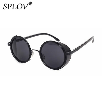 Retro Steampunk Round Sunglasses – Metal Shield Designer Eyewear for Men & Women | UV400 Mirror Lens Fashion Glasses