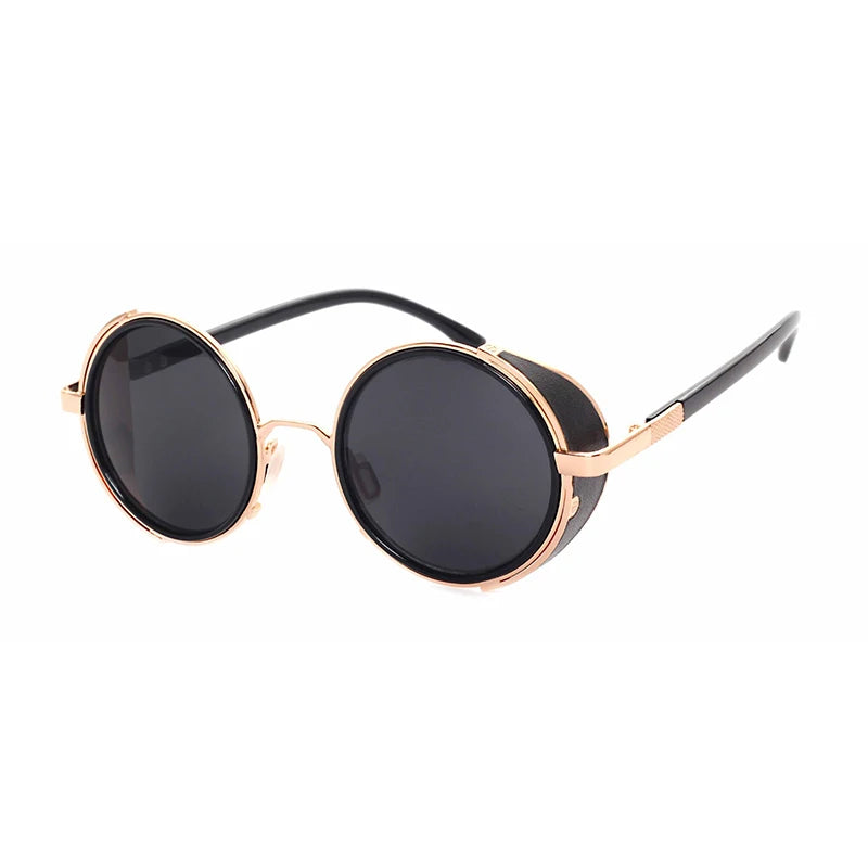 Retro Steampunk Round Sunglasses – Metal Shield Designer Eyewear for Men & Women | UV400 Mirror Lens Fashion Glasses