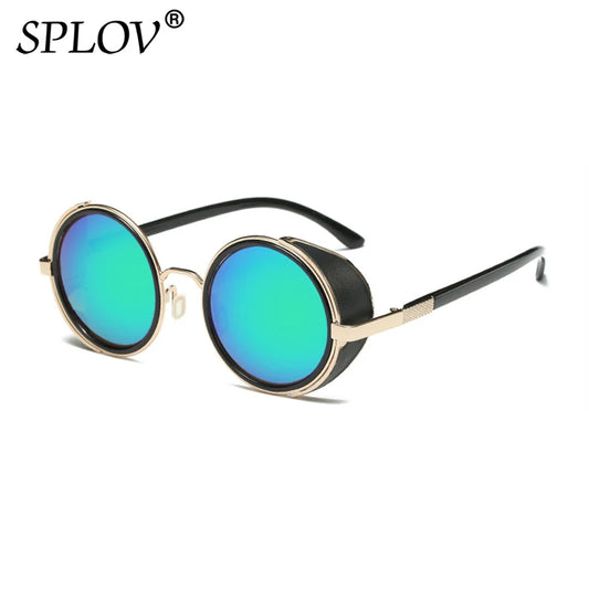 Retro Steampunk Round Sunglasses – Metal Shield Designer Eyewear for Men & Women | UV400 Mirror Lens Fashion Glasses
