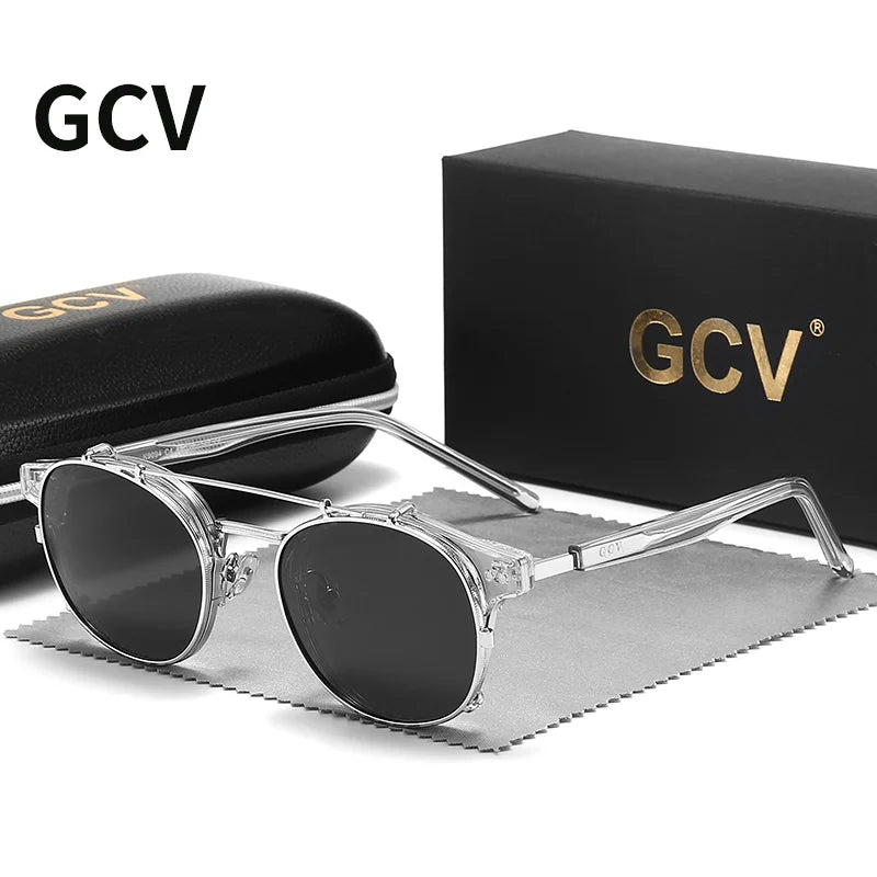 GCV™ Gothic Retro Steampunk Sunglasses – Double Layer Polarized Lens, Acetate Frame, Blu-Ray Filter, Unisex