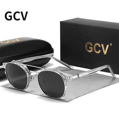 GCV™ Gothic Retro Steampunk Sunglasses – Double Layer Polarized Lens, Acetate Frame, Blu-Ray Filter, Unisex