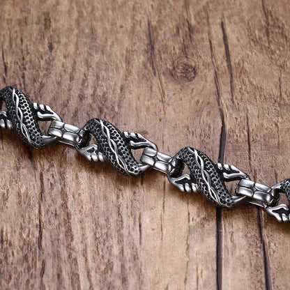 Vintage Silver Ethnic Dragon Cuff Bracelet – Bold Men’s Motorcycle & Street Style Jewelry