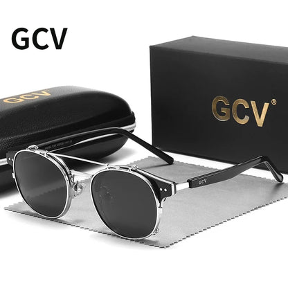 GCV™ Gothic Retro Steampunk Sunglasses – Double Layer Polarized Lens, Acetate Frame, Blu-Ray Filter, Unisex