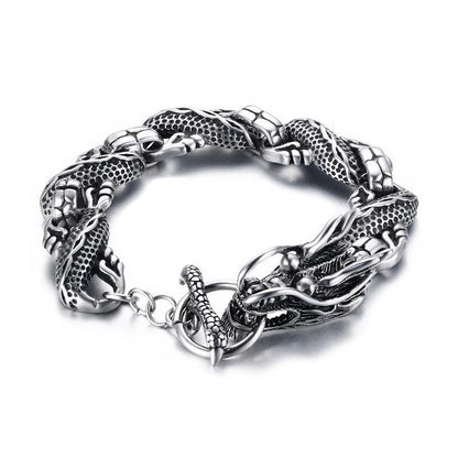 Vintage Silver Ethnic Dragon Cuff Bracelet – Bold Men’s Motorcycle & Street Style Jewelry