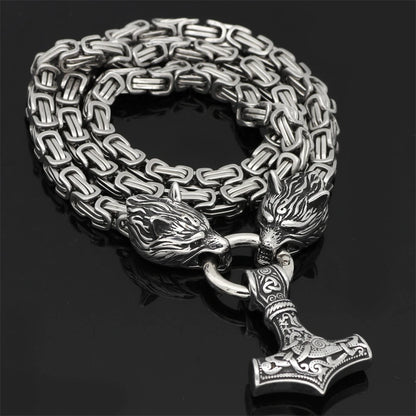 Nordic Viking Wolf Head Necklace | Norse Rune Amulet Stainless Steel Pendant for Men