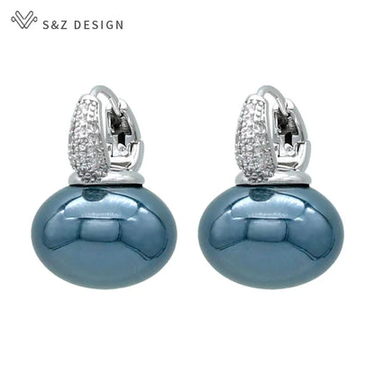 S&Z DESIGN Elegant Bread Round Pearl Dangle Earrings – Cubic Zirconia Wedding Jewelry Gift for Women