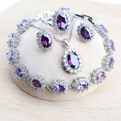 Celestial Blue Bridal Set – 925 Sterling Silver Wedding Jewelry with Blue Zirconia Stones