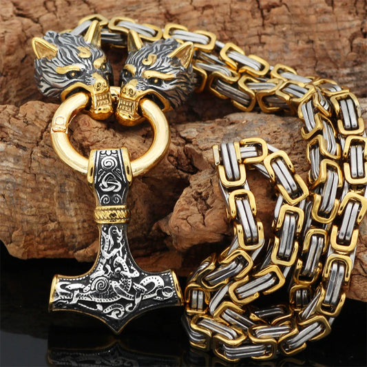 Nordic Viking Wolf Head Necklace | Norse Rune Amulet Stainless Steel Pendant for Men