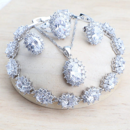 Celestial Blue Bridal Set – 925 Sterling Silver Wedding Jewelry with Blue Zirconia Stones