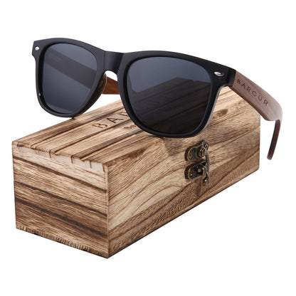 BARCUR™ Premium Black Walnut Wood Polarized Sunglasses for Men – UV400 Square Frame Eyewear + Gift Box
