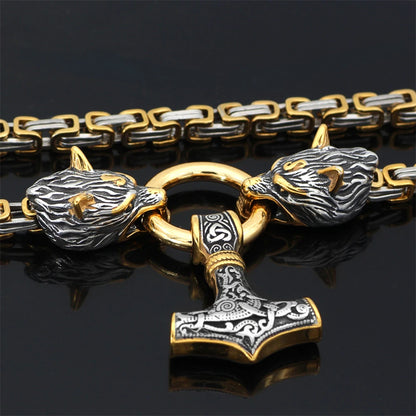 Nordic Viking Wolf Head Necklace | Norse Rune Amulet Stainless Steel Pendant for Men