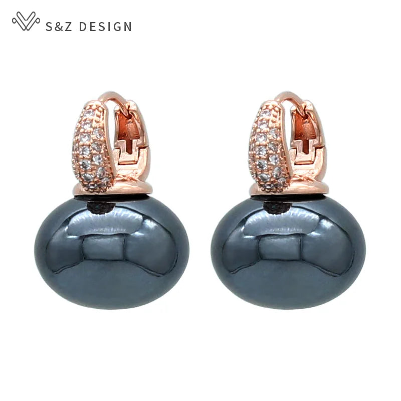 S&Z DESIGN Elegant Bread Round Pearl Dangle Earrings – Cubic Zirconia Wedding Jewelry Gift for Women
