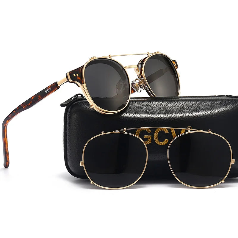 GCV™ Gothic Retro Steampunk Sunglasses – Double Layer Polarized Lens, Acetate Frame, Blu-Ray Filter, Unisex