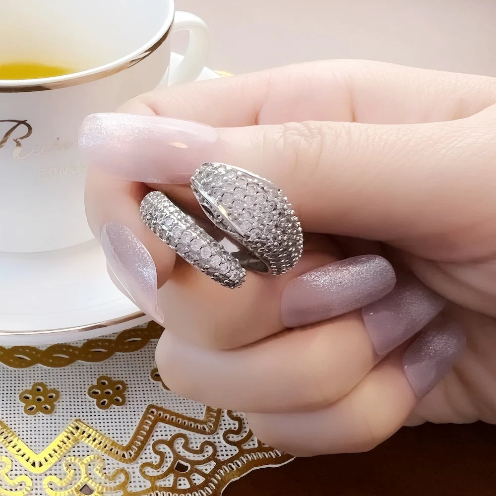 FrostViper™ White Pave Snake Ring – 925 Sterling European Glam
