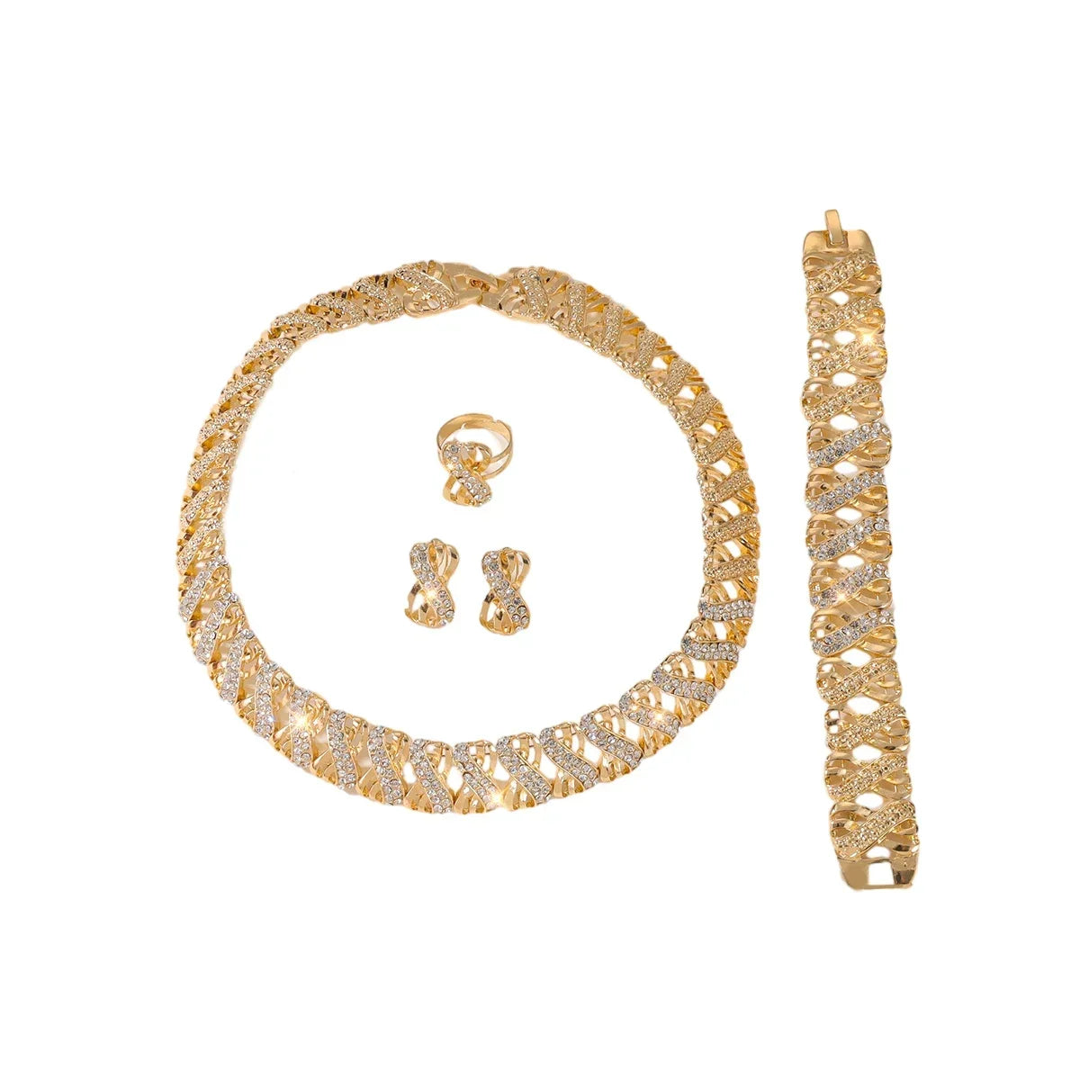 Dubai Royal Elegance: 18K Gold Plated African Bridal Jewelry Set – Choker, Earrings & Ring