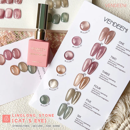 Vendeeni™ 6-Color Magnetic Cat Eye Gel Polish Set – Pink Crystal Shine UV/LED Soak-Off with Display Board