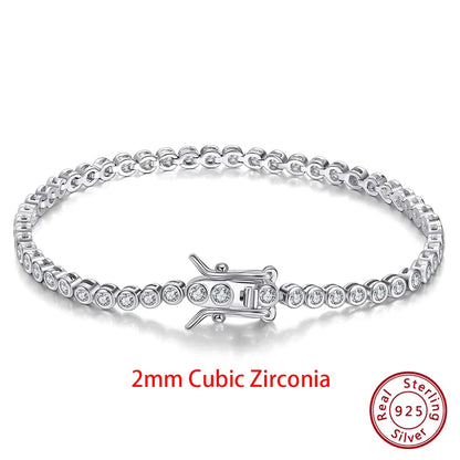 Rinntin 925 Sterling Silver Tennis Bracelet – Luxury Clear Zirconia Chain for Women (1.5/2/3mm Options)