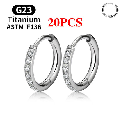 2–20PCS G23 Titanium Hoop Earrings – Hypoallergenic CZ Hinged Nose & Ear Rings for Tragus, Helix, Cartilage & Daith Piercings
