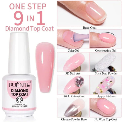 15ML HEMA-Free Base & Top Coat Set – Crystal Glossy & Velvet Matte Finish for Sensitive Nails | Soak-Off UV/LED Gel Varnish