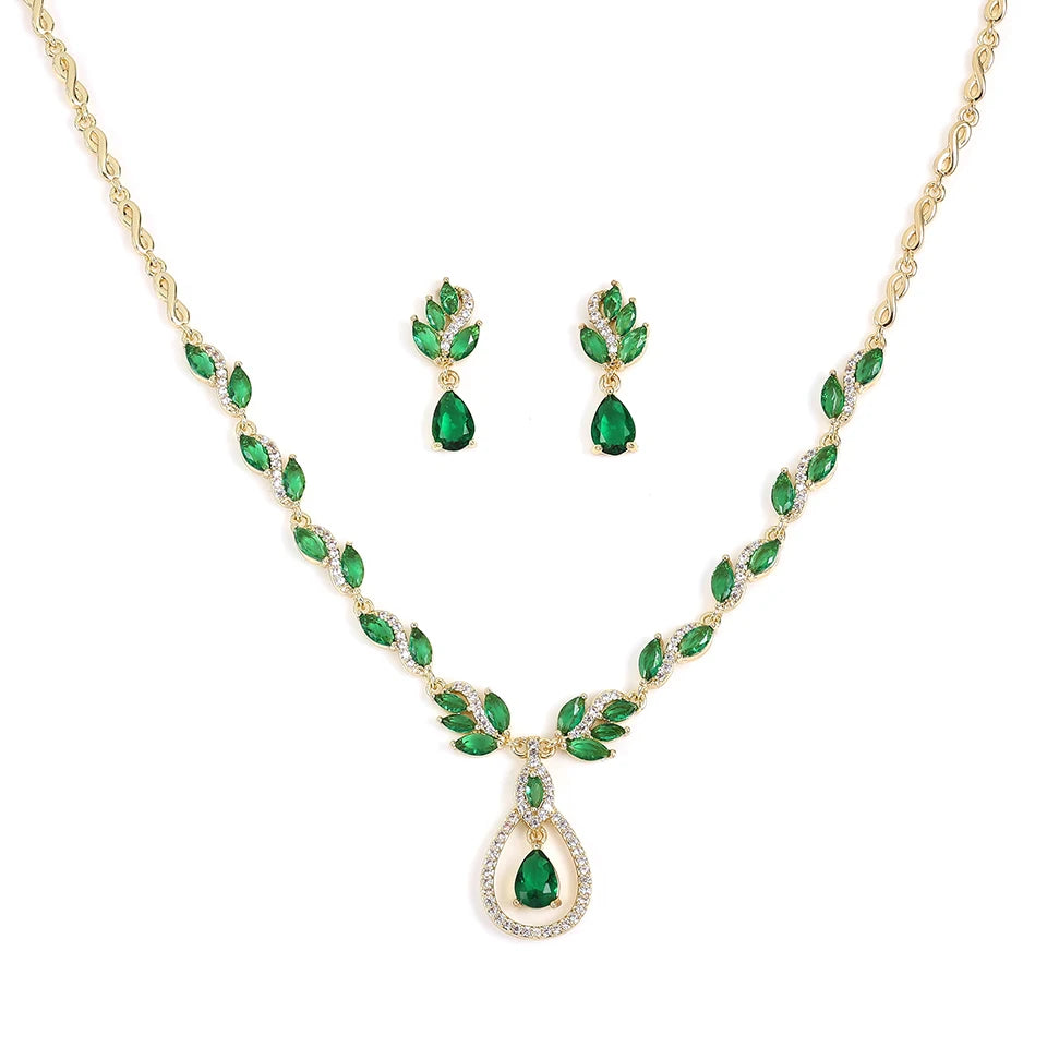 ZAKOL Luxury Zirconia Leaf Bridal Jewelry Set – Elegant Necklace, Earrings, Ring & Bracelet for Weddings
