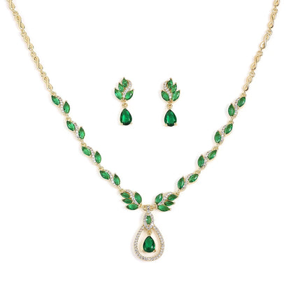 ZAKOL Luxury Zirconia Leaf Bridal Jewelry Set – Elegant Necklace, Earrings, Ring & Bracelet for Weddings