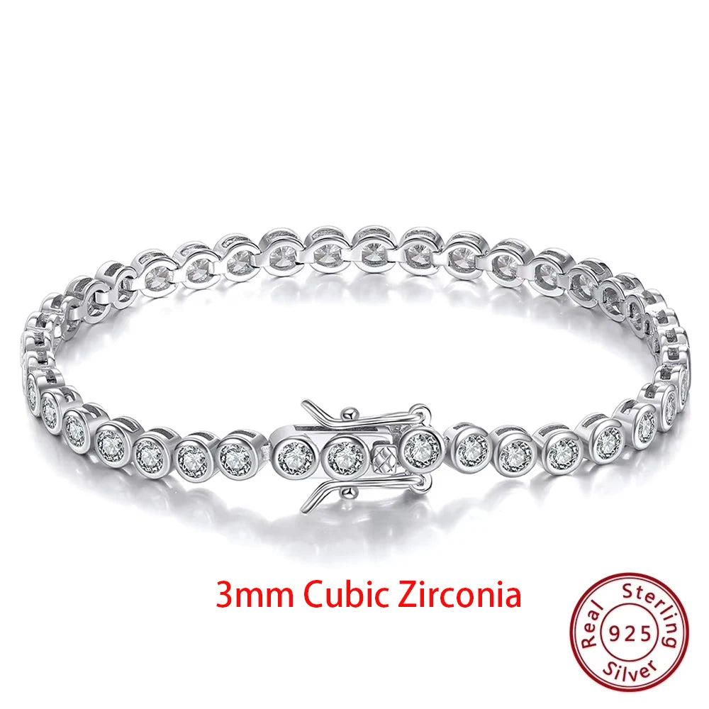 Rinntin 925 Sterling Silver Tennis Bracelet – Luxury Clear Zirconia Chain for Women (1.5/2/3mm Options)