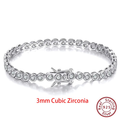 Rinntin 925 Sterling Silver Tennis Bracelet – Luxury Clear Zirconia Chain for Women (1.5/2/3mm Options)