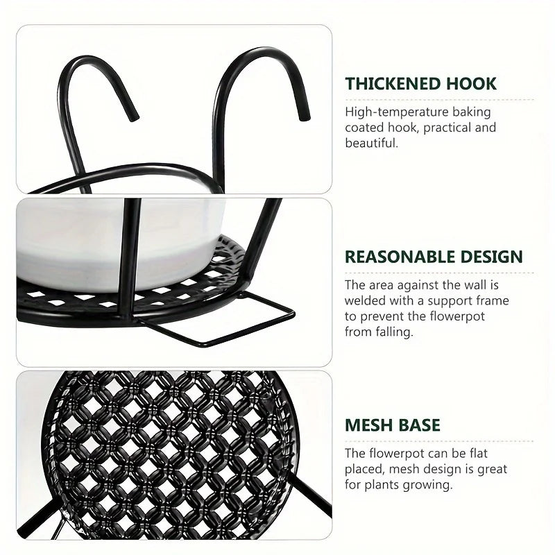 SkyBloom™ Hanging Metal Flower Pots (Set of 3) – Iron Art Planters with Hooks for Balcony & Fence