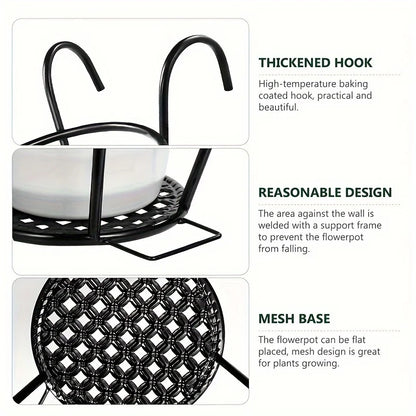 SkyBloom™ Hanging Metal Flower Pots (Set of 3) – Iron Art Planters with Hooks for Balcony & Fence