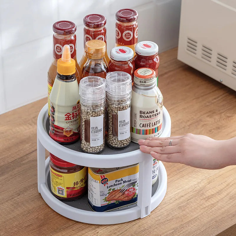 360° Rotatable Anti-Slip Condiment Storage Rack | Lazy Susan Organizer for Kitchen & Cabinet