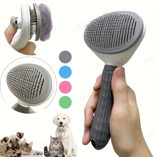 One-Click Pet Hair Removal Comb – Effortless Grooming for Dogs & Cats | Self-Cleaning Slicker Brush
