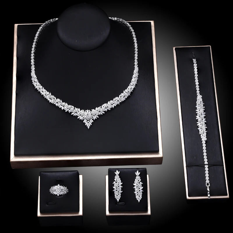 2025 Bestseller: 4-Piece Cubic Zirconia Bridal Wedding Jewelry Set – Timeless Elegance for the Modern Bride