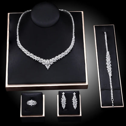 2025 Bestseller: 4-Piece Cubic Zirconia Bridal Wedding Jewelry Set – Timeless Elegance for the Modern Bride