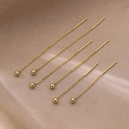 Minimalist Geometric Tassel Earrings – Long Silver Ball Drop Chain Dangle for Women | Trendy K-Pop Inspired Jewelry