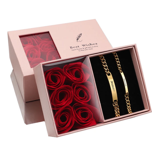 Personalized 2pcs Couple Bracelets – Custom Name Titanium Steel with 18K Gold Plating