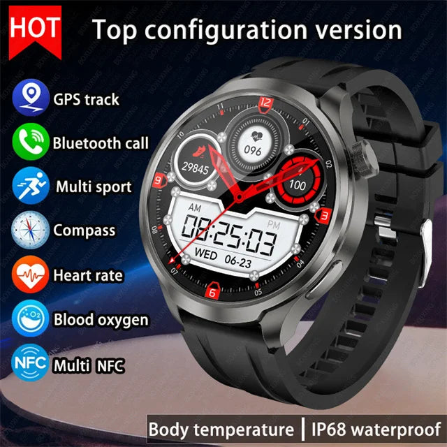 1.85" AMOLED GPS Smartwatch for Men – Outdoor Waterproof Sports Watch with NFC, Bluetooth Calls & Health Tracking