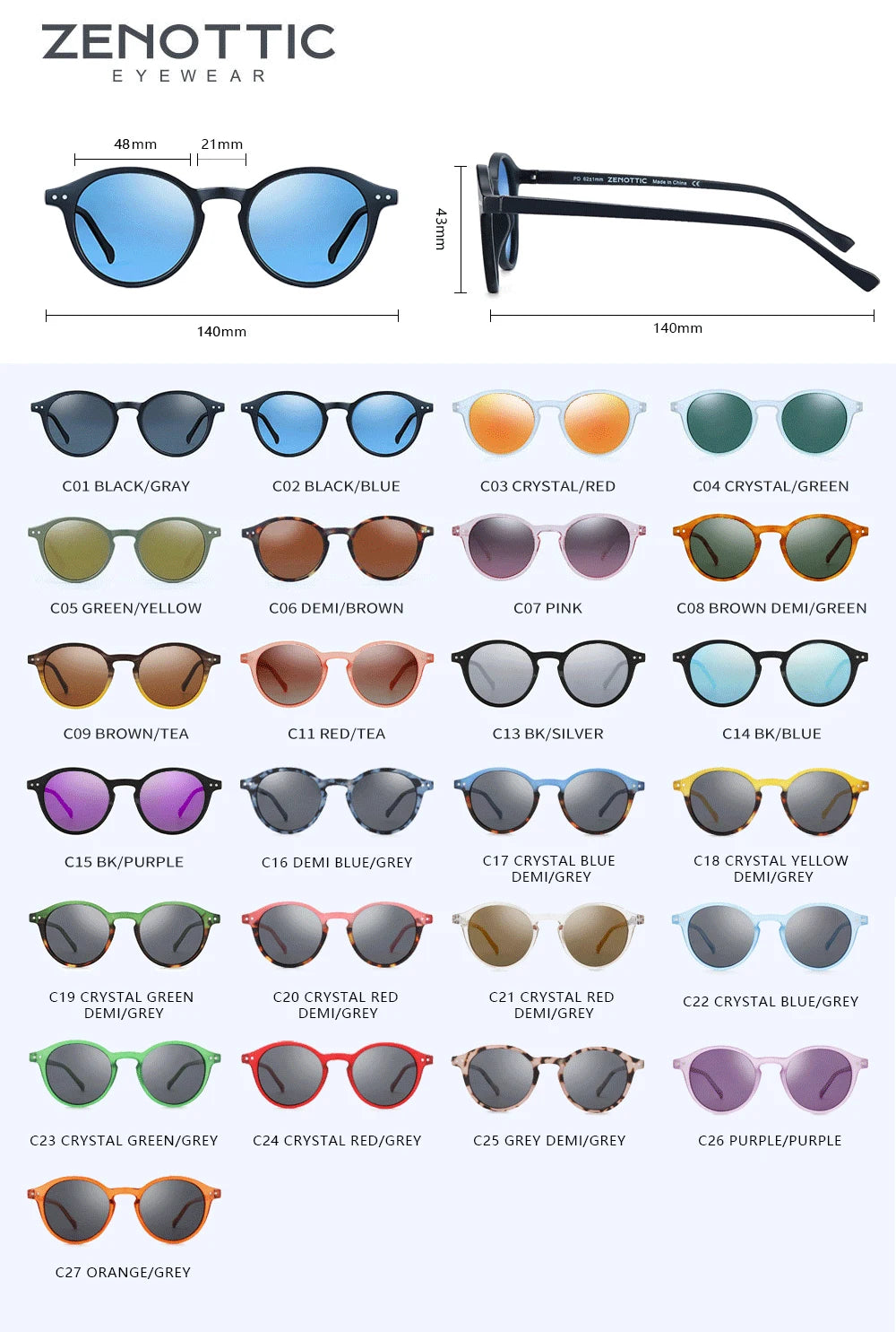 ZENOTTIC™ Retro Polarized Sunglasses – Unisex Small Round Vintage Frame UV400 Goggles (2023–2024 Edition)