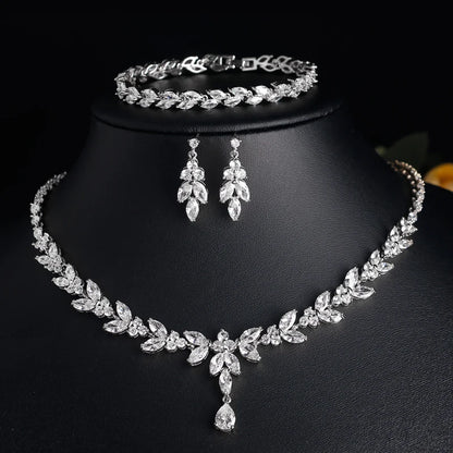 ZAKOL Luxury Zirconia Leaf Bridal Jewelry Set – Elegant Necklace, Earrings, Ring & Bracelet for Weddings