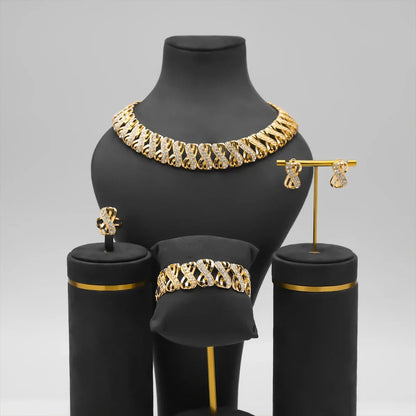 Dubai Royal Elegance: 18K Gold Plated African Bridal Jewelry Set – Choker, Earrings & Ring