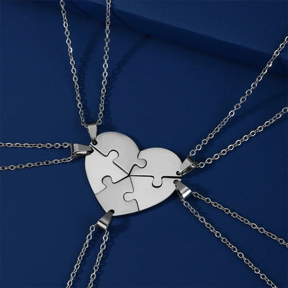 Dreamtimes Love Heart Puzzle Pendant Necklace 2/3/4/5/6 Pieces Stainless Steel Women Men Jewelry Lover Family Friends Gifts