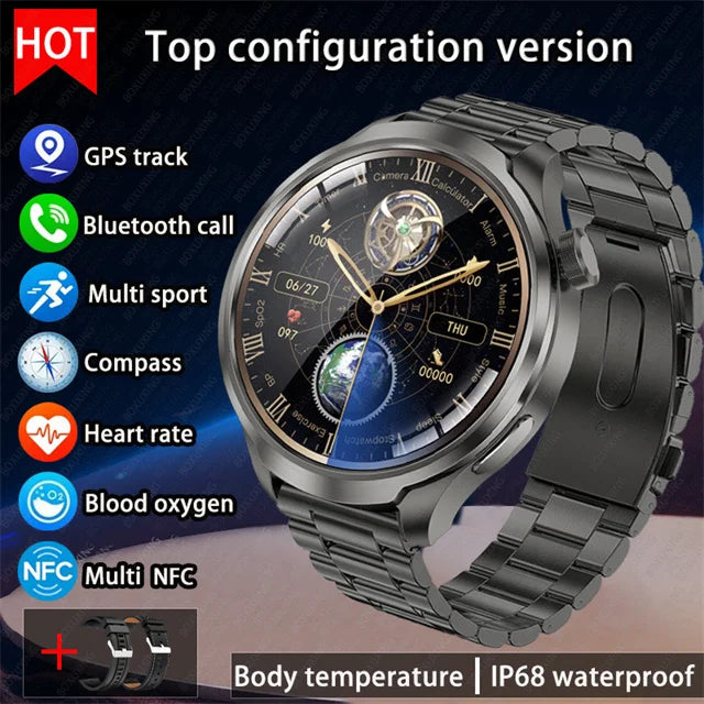 1.85" AMOLED GPS Smartwatch for Men – Outdoor Waterproof Sports Watch with NFC, Bluetooth Calls & Health Tracking