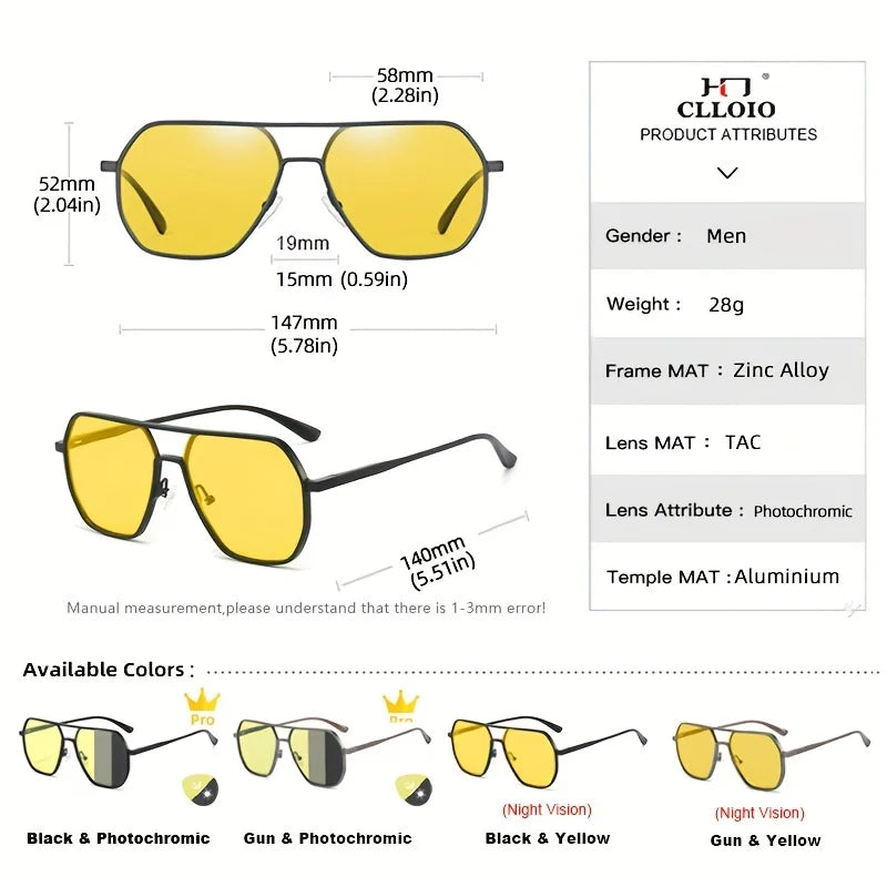 CLLOIO™ Anti-Glare Photochromic Polarized Driving Sunglasses – Day & Night Vision | Aluminum Alloy Frame | UV400 Protection