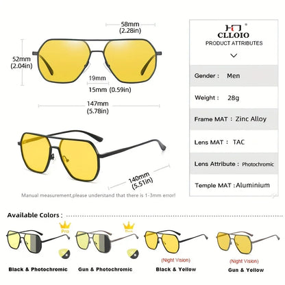CLLOIO™ Anti-Glare Photochromic Polarized Driving Sunglasses – Day & Night Vision | Aluminum Alloy Frame | UV400 Protection