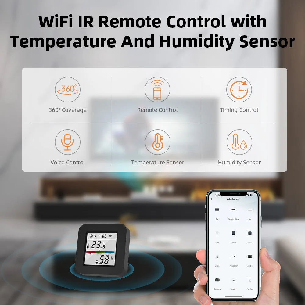 SmartIR Sense™ — Tuya Universal Remote with Temp & Humidity Sensor (Alexa/Google Compatible)