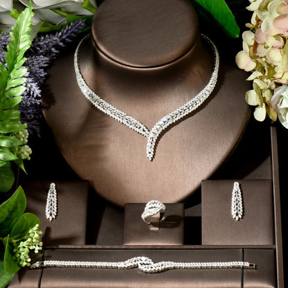 2025 Bestseller: 4-Piece Cubic Zirconia Bridal Wedding Jewelry Set – Timeless Elegance for the Modern Bride